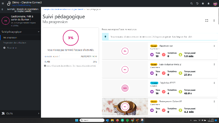 Suivi Pédagogique - Ma progression - Claroline
